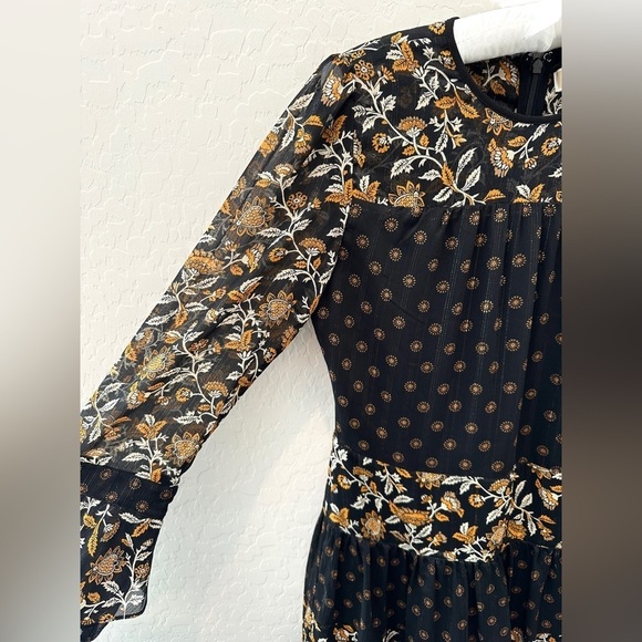 MICHAEL KORS | Bohemian Black & Gold Metallic Floral Long Sleeve Dress | Small - Picture 3 of 8